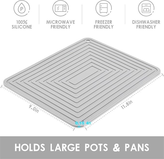 Silicone Trivets for Hot Dishes, Pots & Pans, Light Grey Hot Pads for Kitchen Counter, Multi-Purpose Heat Resistant Mat, Versatile Silicone Pot Holders Mats, Trivet Mat for Table Top Set 2