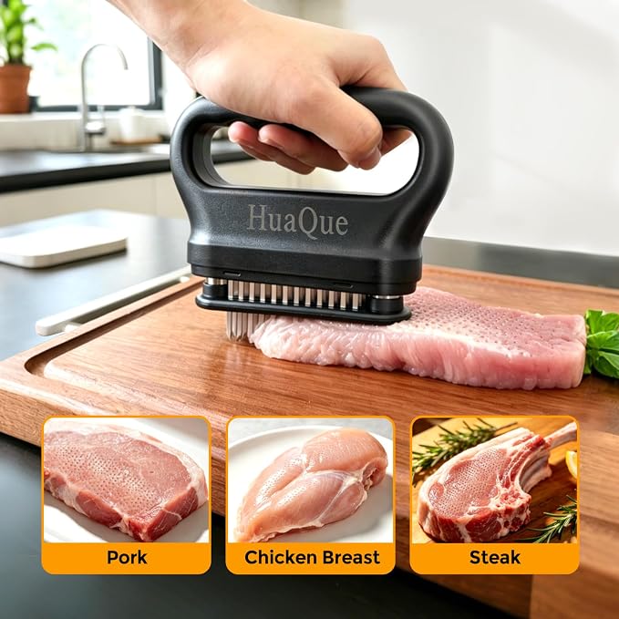 Meat Tenderizer, 48 Stainless Steel Needle Blade, Cleaning Brush and Safety Helmet, Used to Tenderize Steak, Chicken, Perfect for Family BBQs, Great Cooking Gift for Dad, Mom, Husband, Wife