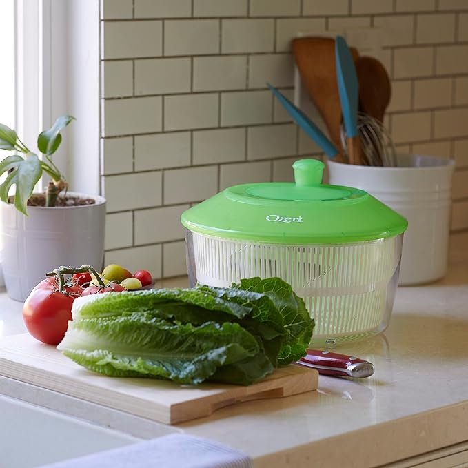 Ozeri Italian Made Fresca Salad Spinner and Serving Bowl, BPA-Free, Green, 4.4 qt