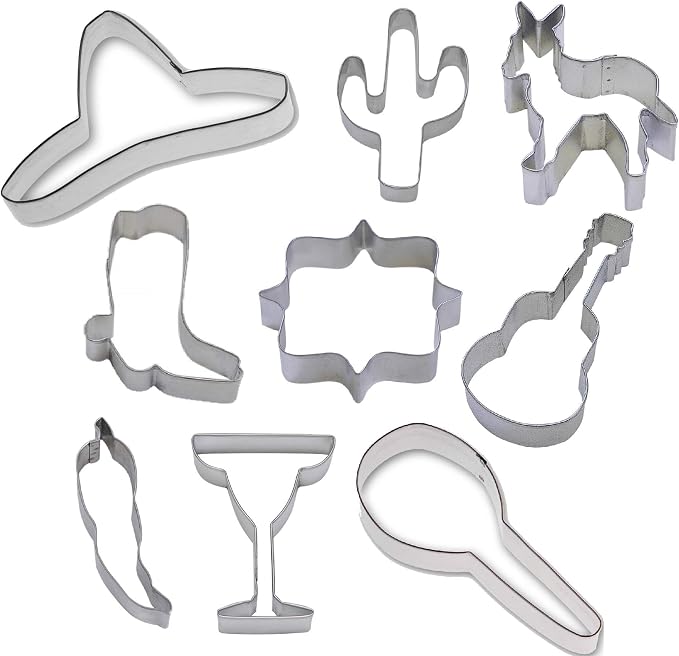 Fiesta Piñata Mexican Cinco de Mayo Cookie Cutter 9 Piece Set from The Cookie Cutter Shop - Sombrero, Maraca, Chili Pepper, Cactus, Guitar Cookie Cutters – Tin Plated Steel Cookie Cutters
