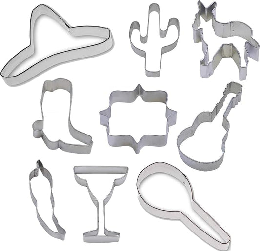 Fiesta Piñata Mexican Cinco de Mayo Cookie Cutter 9 Piece Set from The Cookie Cutter Shop - Sombrero, Maraca, Chili Pepper, Cactus, Guitar Cookie Cutters – Tin Plated Steel Cookie Cutters