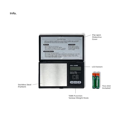 CR Premium Digital Food Scale - 1000g by 0.1g, Portable & Black (JDS-1000B) (Battery NOT Included)