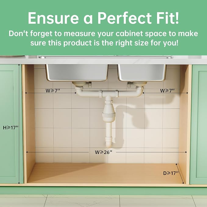 3-Tier Under Sink Organizer, Pull Out Cabinet Organizer for Kitchen & Bath | Height Adjustable, Heavy Duty Carbon Steel Holds 60 lbs, Rust-Proof Fits Kitchen Cabinet, Bathroom, Pantry & Laundry