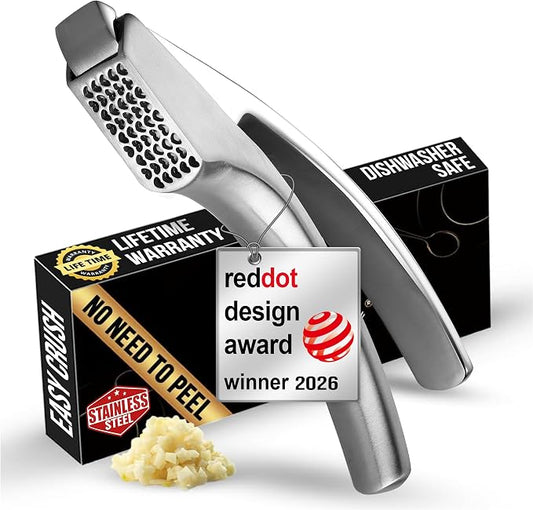 Lifetime Replacement Garlic Press Stainless Steel No Need to Peel, Detachable Handle for Coarse Mincing - Premium Garlic Mincer Tool, Rust-Proof, Easy to Clean, Dishwasher Safe Garlic Crusher