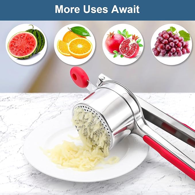 Large 15oz Potato Ricer Heavy Duty Stainless Steel Potato Masher and Ricer Kitchen Tool, Press and Mash Kitchen Gadget For Perfect Mashed Potatoes - Everytime (Red)