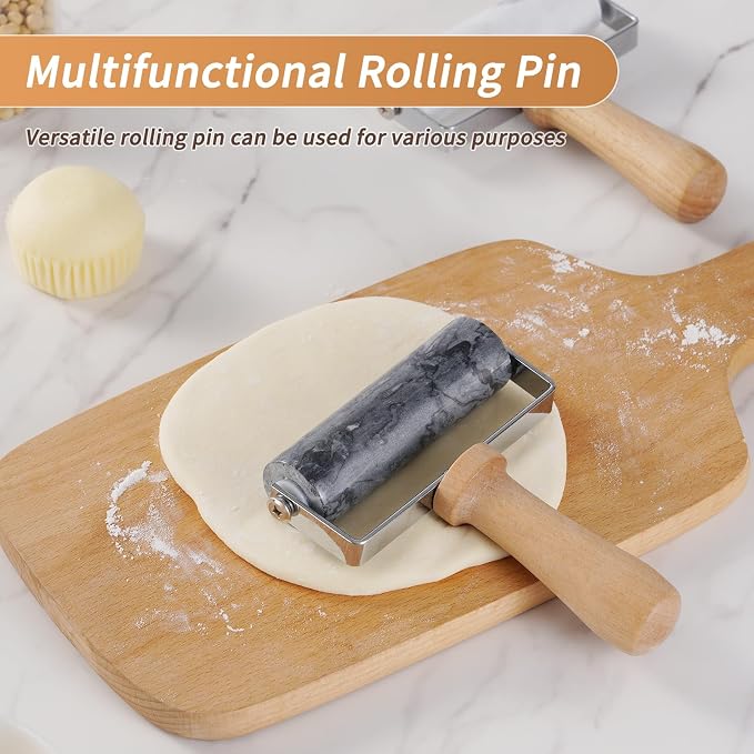 Small Marble Rolling Pin for Dough-Non-Stick T-shaped Hand Roller for Dough,Compact-Ideal for Home Bakers(Type A Black)