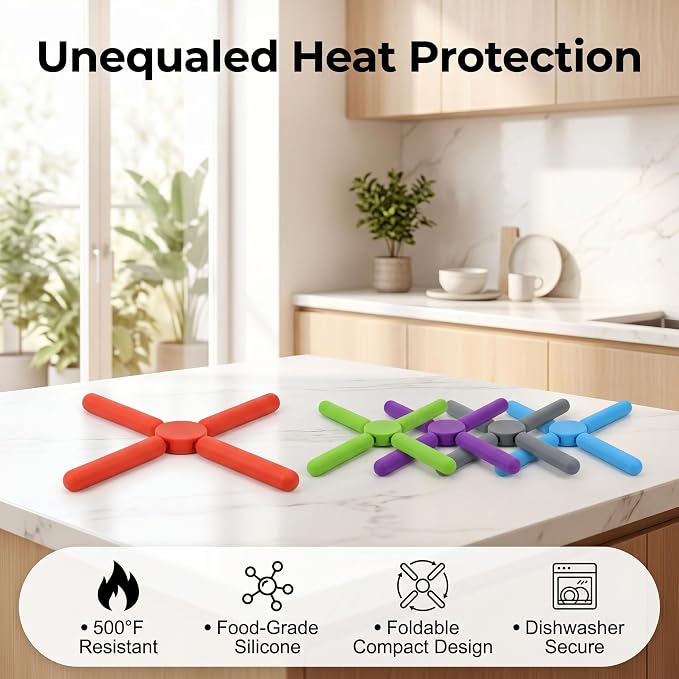 5 Pack Thick Silicone Trivets for Hot Dishes Eco-Friendly Foldable Trivets for Hot Pots and Pans Folding Trivet Save Much Space for Kitchen Home, Multi-Color | Foldable Heat Resistant Trivet Mats for Hot Pots and Pans, Non-Slip Folding Silicone Hot Dis...