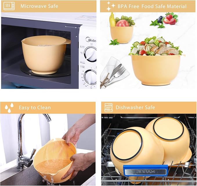 BoxedHome Classic Mixing Bowls Set of 4, BPA Free Plastic, Microwave Safe | 4.5, 3.5, 2.5 and 1.7 QT, Non-slip Base Large Non-toxic Nesting Bowl with Pour Spout, Dishwasher Safe, for Prep, Cooking