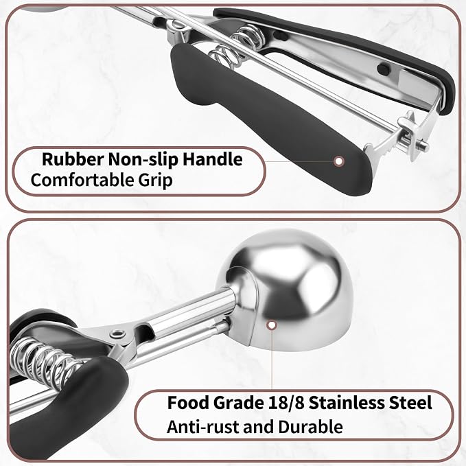 Small Cookie Scoop 1 Tablespoon, Size #60 Cookie Dough Scoop, Stainless Steel Ice Cream Scooper with Trigger Release, for Baking Small Cookies, Meatballs, Melon Balls