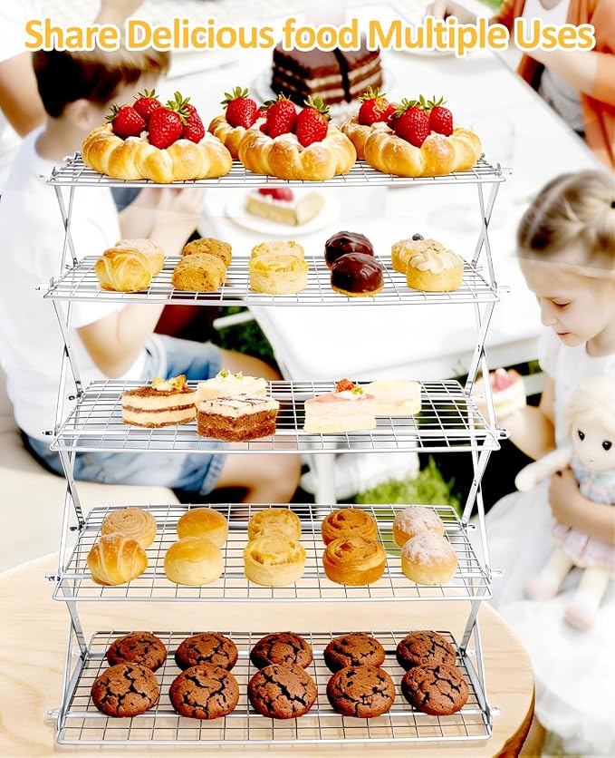 5 Tier Collapsible Cooling Rack, 2/3/4/5-Tier Upgraded,Adjustable ＆ Stackable Baking Rack, 5 Modes Cooling Racks for Cooking and Baking, Roasting ＆ Grilling Gifts for Picnic Party