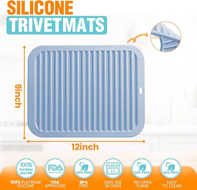 Silicone Trivets for Hot Pots and Pans - 2 Heat Resistant Pot Holders Silicone Trivet Mat Multipurpose Counter Pads (Nordic Blue)