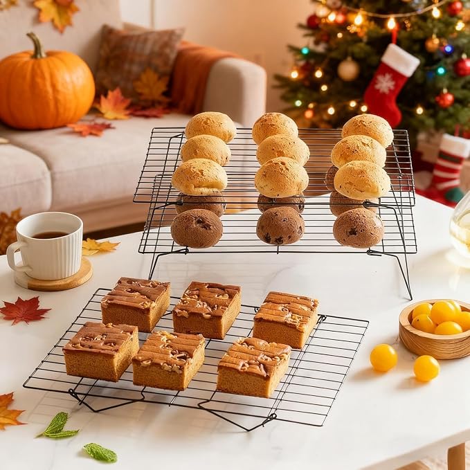 Collapsible Cooling Rack, Stainless Steel Rack for Cookie Baking (3-TIER) | Wire Cooling Rack for Baking, Cookies, Cake, Fruit, Bread,Roasting, Grilling, Drying Rack, Dishwasher Safe