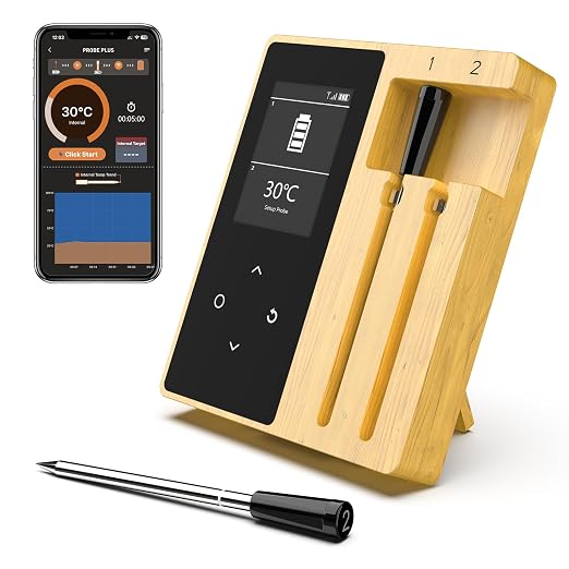 Wireless Bluetooth Meat Thermometer with 2 Ultra-Thin Probes | Waterproof Digital, 600Ft Range, Smart App for iOS/Android | Ideal for Grill, BBQ, Oven & Fryer | Outdoor & Home Cooking