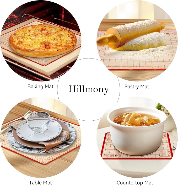 Silicone Baking Mat Set, 28x20 & 16x12 Inch, Red (2 Pack) | Food-grade silicone; non-stick, non-slip; dough kneading board; measurement markings