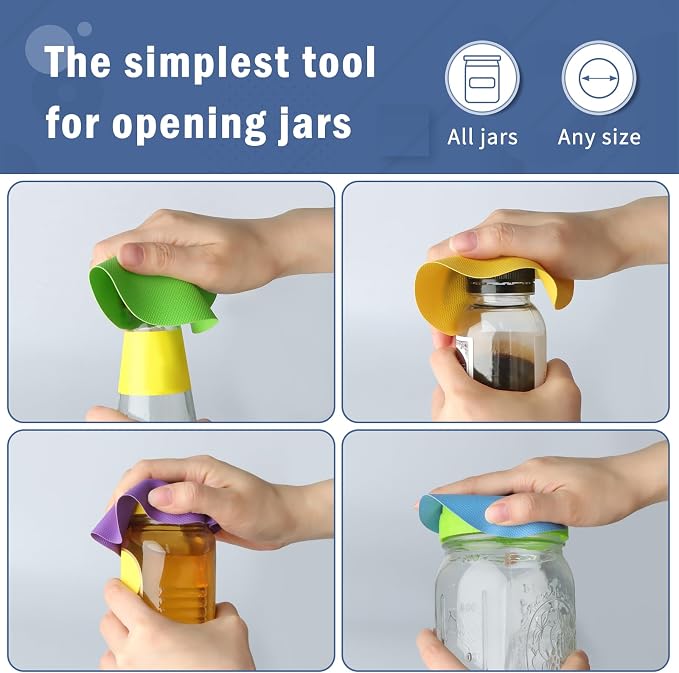 Aixoom Rubber Jar Opener Pads Set of 4, Non-Slip Gripper Pads for Jars | For Seniors & Weak Hands, Heat-Resistant Trivet, Kitchen Coaster & Jar Lid Grip for Jars and Bottles (Circle)