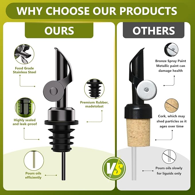 Olive Oil Dispenser Bottle for Kitchen, 12oz/350ml Extra Thick Glass Oil and Vinegar Cruet with Stainless Steel Pourer, Funnel & Cleaning Brush, Premium Oil Dispenser Set (Olive)