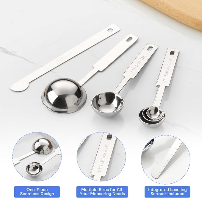 10-Piece Stainless Steel Measuring Cups and Spoons Set for Home Baking Essentials, Dishwasher Safe Kitchen Tools