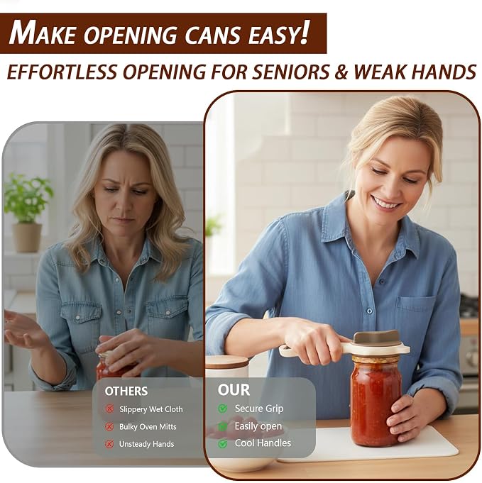 Jar Opener Bottle Opener and Can Opener for Weak hands, 4 in 1 Multi Function Bottle Opener Lid Opener For Arthritic Hands, Fits Kitchen Jars, Bottles & Beer Caps (Beige)