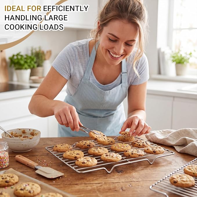 Lounsweer 2 Pack Cooling Racks, 5L x 10.5W x 1H Stainless Steel Wire Rack for Baking Sheet, Large Cookie Cooling Rack, Oven Safe Cooking Racks for Sheet Pan, Dishwasher Safe, Fits Third Size Pans