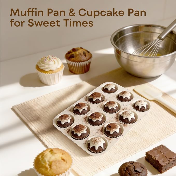 Silicone Muffin Pans for Baking,12 Cup Nonstick Cupcake Pan 2Pcs | Food-Grade Silicone Muffin Tin, Oven Dishwasher Freezer Safe Silicone Molds for Home Baking DIY, Cupcakes, Egg Bites