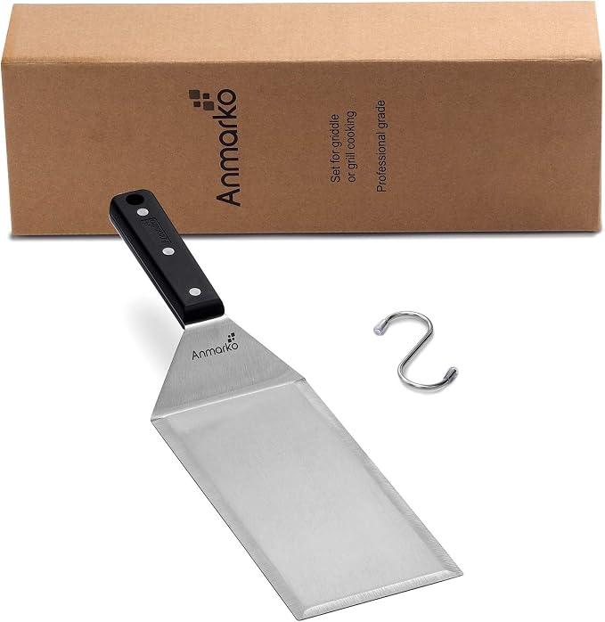 Turner 4x8 Stainless Steel Metal Griddle Spatula - Griddle Accessories 4 x 8 in Hamburger Turner Scraper - Pancake Flipper - Great for BBQ Grill and Flat Top Griddle - Commercial Grade