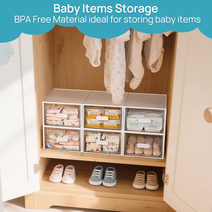 Vtopmart 4 Pack White Stackable Storage Drawers 15QT | Easily Assemble Closet Organizers,Plastic Storage Bins for Bathroom,Cabinet,Kitchen Pantry,Under Sink Organization(Medium)