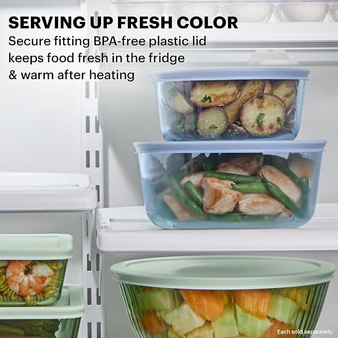 Pyrex Colors Tinted (6-PC SMALL) Small Round Food Storage Container Set, Snug Fit Non-Toxic Plastic BPA-Free Lids, Freezer Dishwasher Microwave Safe, 2 Cup (x3)