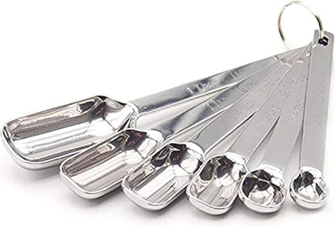 MEKBOK Heavy Duty Stainless Steel Metal Measuring Spoons for Dry or Liquid, Fits in Spice Jar, Set of 6