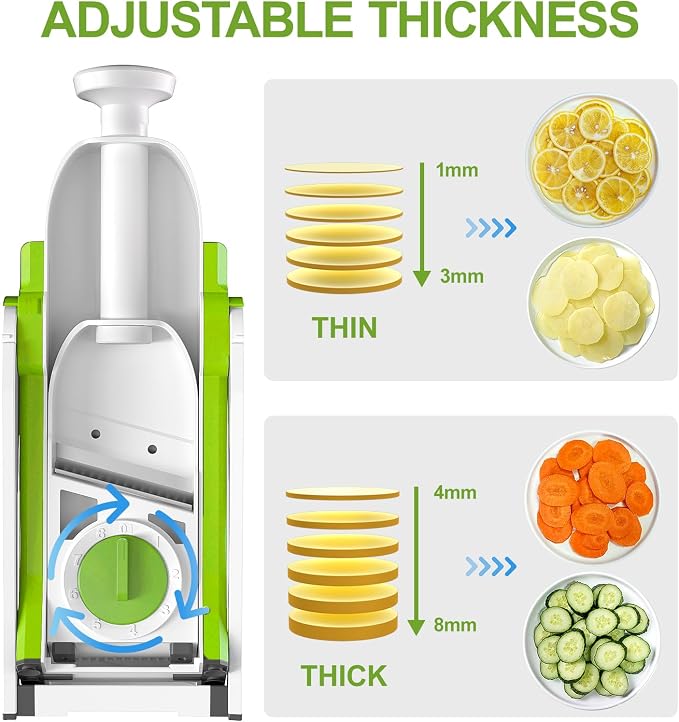 SupMaKin Safe Mandoline Slicer for Kitchen, Potato Slicer for Chips, Vegetable & Food Cutter,Thickness Adjustable 0.1-8 mm, Kitchen Faster Slice Artifact (Only Slicer)