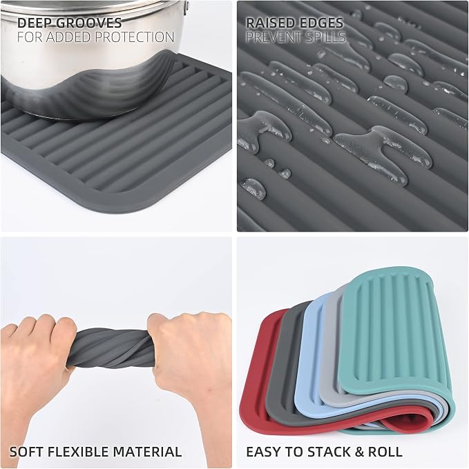 Trivets for Hot Dishes Pots and Pans, Hot Pads for Kitchen Counter, Versatile & Durable Heat Resistant Silicone Trivets, Multi-Purpose Trivet Mats, Red Silicone Pad Mats 2 Pack