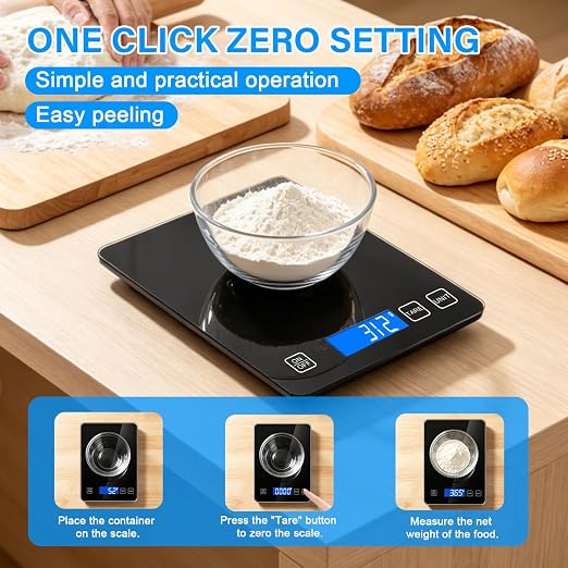 33lb/15kg Digital Scale Kitchen Food Scale Weight Grams and Ounces Pounds/Ounces/Grams be Freely Changed for Daily Use, Home Baking Stainless Steel Material Black