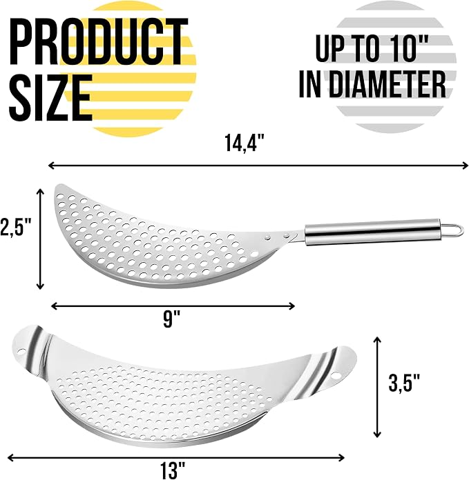Pack of 2 Pot Strainer with Handle – 10 Inch Stainless Steel Colander with Handle Held Crescent Drainer Pan Crescent Pot Strainer Stainless Steel for Kitchen