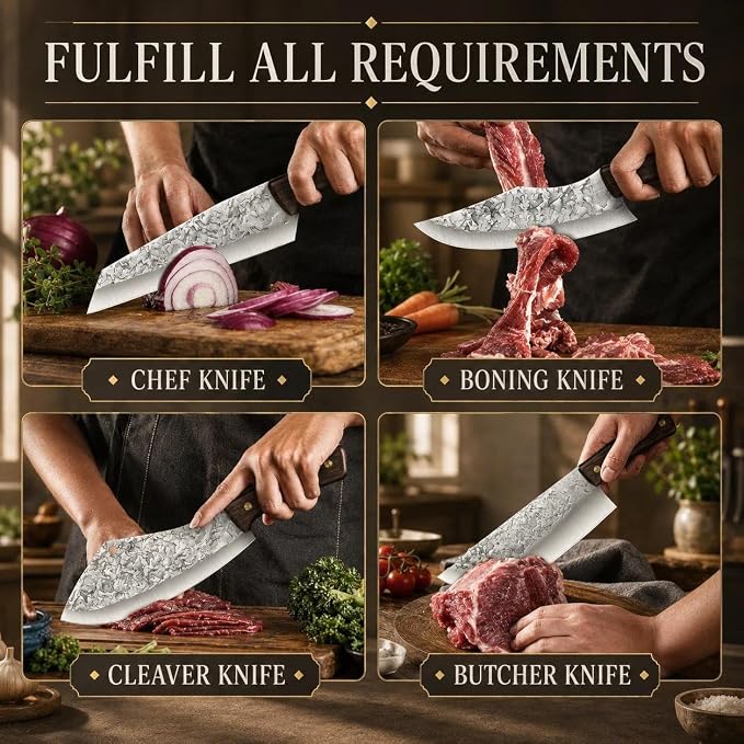 DRAGON RIOT Chef Butcher Knife Set for Meat Cutting, 4 Pcs Japanese Forged Chef Knives Set for Men and Women Gift for Men