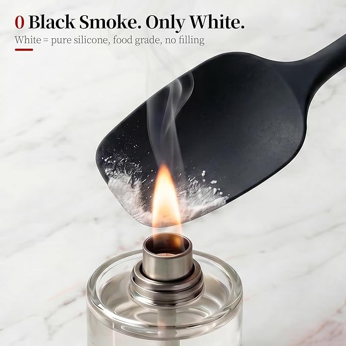 600ºF Heat Resistant Silicone Spoon Spatula for Cooking, Black | High Heat Food Safe Seamless Kitchen Spoonula Scraper for Baking Mixing Scraping Stirring Egg Nonstick Cookware Pan Bowl