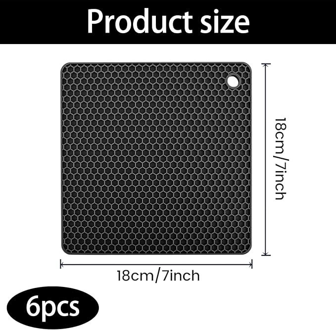 Silicone Trivet Mats Set of 6, Heat Resistant Non-Slip Food Grade | Multipurpose Hot Pads for Kitchen Use, Protects Countertops from Hot Pots, Dishes, Pan, Spoon Rest, Coaster