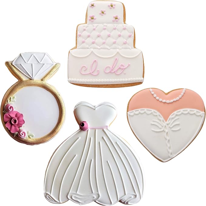 Ann Clark Wedding Cookie Cutters 4-Pc. Set (Dress, Cake, Diamond Ring, Heart)