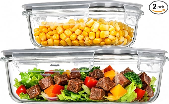 Vtopmart Glass Food Storage Containers, 35oz + 12.5oz with Lids | Meal Prep Containers, Airtight Reusable Lunch Container Set, Safe for Oven, Microwave, Freezer, and Dishwasher, BPA Free