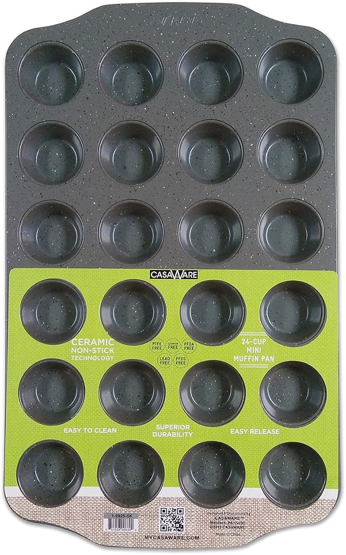 casaWare Mini Muffin Pan 24 Cup Ceramic Coated Non-Stick (Silver Granite)