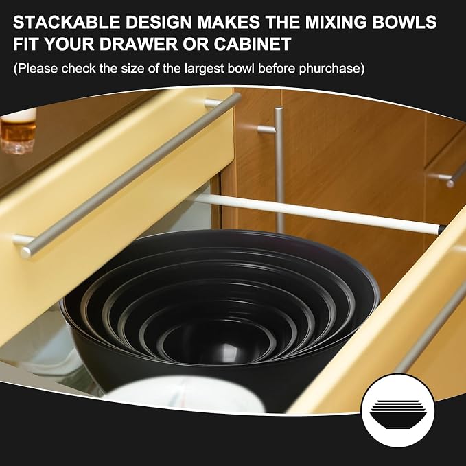 Greentainer Plastic Mixing Bowls with Lids Set for Kitchen, 6 Set Nesting Bowls for Mixing, Baking, Prepping, Cooking and Serving Food, Mixing Bowls Dishwasher, Microwave Safe