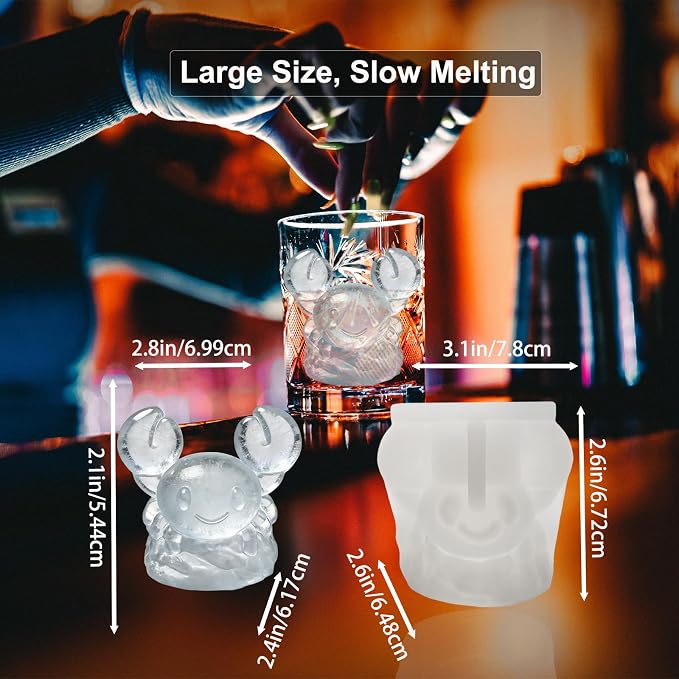 3D Crab Ice Cube Silicone Molds Tray for Whiskey, Cocktail, Drink, Bar; Rich Details. Fun Animal Mold for DIY Craft Taba Squishy Chocolate Soap Candle Resin Gift for Women Girls Boys; 2 Pack
