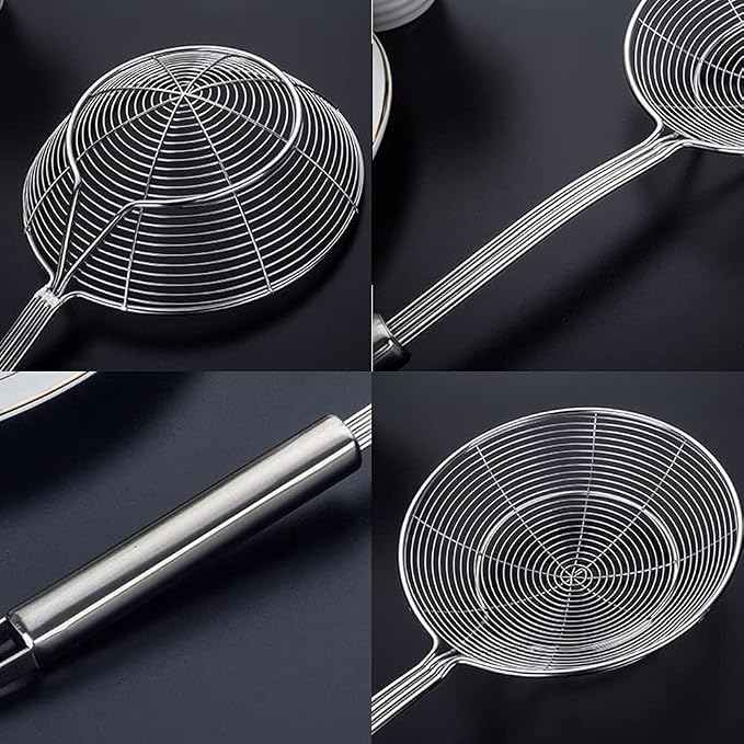 TENTA Kitchen Multi Kitchen Utensil Stainless Steel Cooking Skimmer Slotted Fish Turner Spatula Spoon Colander Drain Water Filter Spoon Ladle Spider Strainer Skimmer Ladle for Cooking &Frying (2pcs)