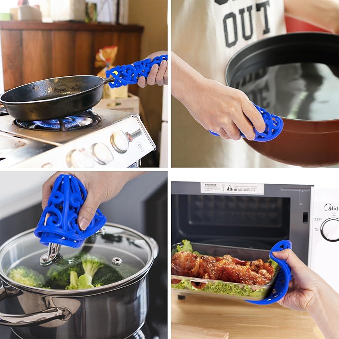 3PCS Heat Resistant Silicone Trivet Mats for Hot Dishes, Blue | Flexible, Non-Slip, Modern Kitchen Trivets Protects Table & Countertop, For Teapots Pans Bowls, Daily Kitchen Use