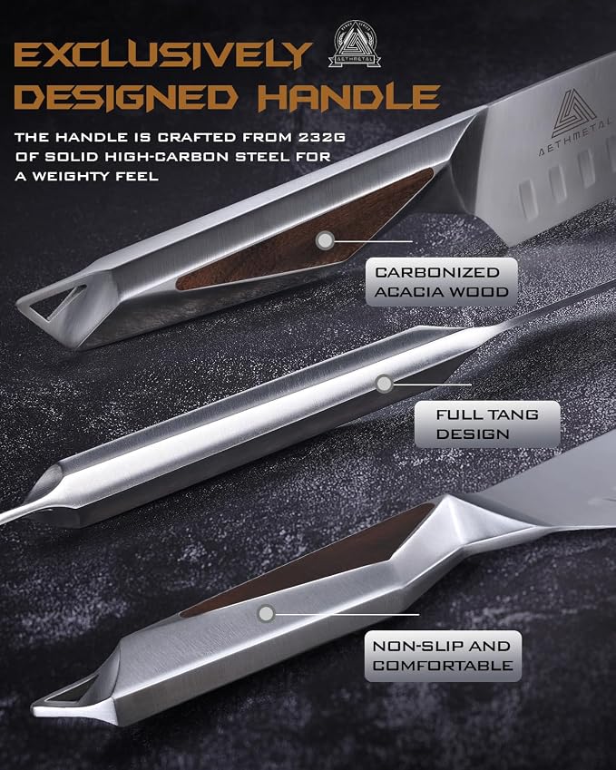 7 Inch Santoku Knife, Full Tang Kitchen Knife with Hollow-Ground Blade, High Carbon Stainless Steel Chef Knife for Meat, Vegetables & Fruits, Ergonomic Metal Handle, Premium Gift Box