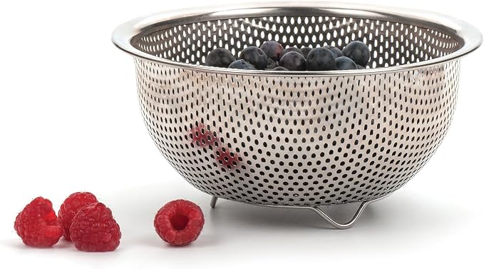 RSVP International Endurance Kitchen Collection Colander Strainer, Berry, Pierced Stainless Steel