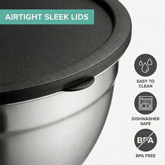 Table Concept Mixing Bowls with Airtight Lids, Stainless Steel Nesting Bowl Set for Space Saving Storage, Ideal for Cooking, Baking, Prepping & Food Storage