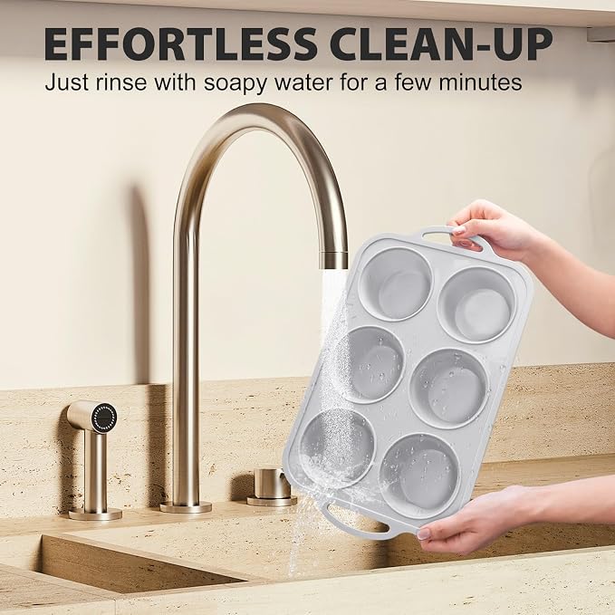 Jumbo Silicone Muffin Pan with Frame, Non Stick Large Cupcake Baking Tin | Silicone Cupcake Pan with Handles 6 Cup, BPA Free Silicon Muffin Tin Tray Extra Large for Baking Egg Bites Mold Light Grey