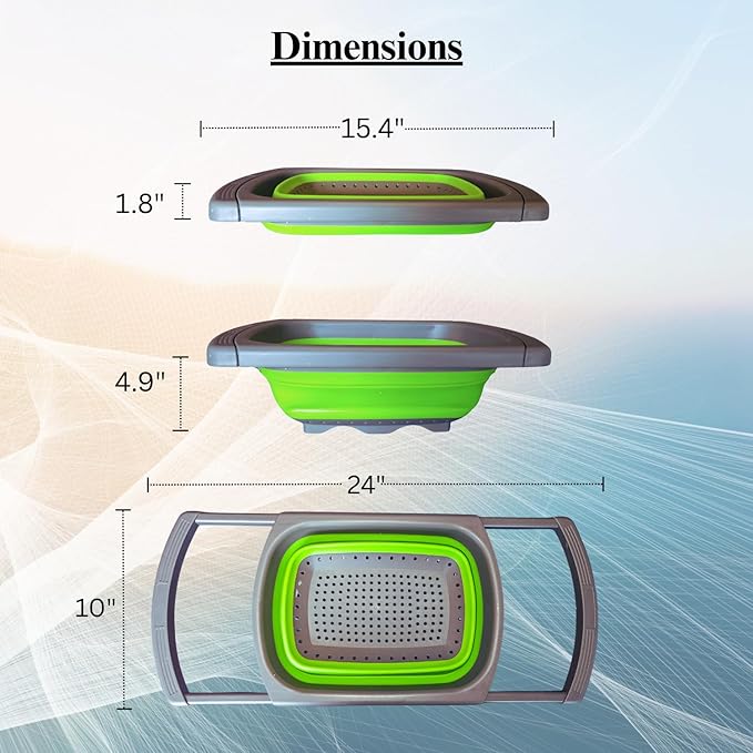 2-in-1 Silicone Strainer Set | Collapsible Colander | Over the Sink Silicone Collander With Extendable Handle | Clip-on Pot Strainer for Pots and Pans| Space-Saving, Heat-Resistant