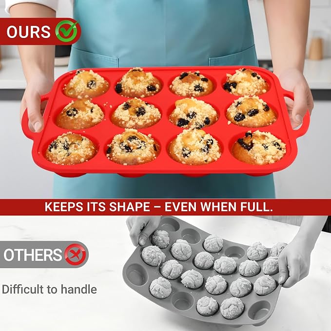 Redfly Silicone Mini Muffin Pans for Baking 24 Cup with Steel Frame Non-Stick,2Pack Small Cupcake Pan, Food Grade, Easy Release,Dishwasher Oven Freezer Microwave Safe for Muffin Tin Cake Pop Molds