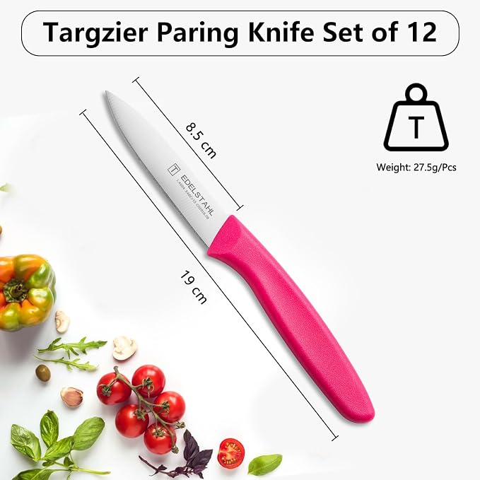 Paring and Garnishing Knife,Fruit Knife Set,12 Pieces Stainless Steel Paring Knives,Straight Edge Small Knife Set for Cutting Fruits and Vegetable,Spear Point,Ergonomic Handle,Multicolor
