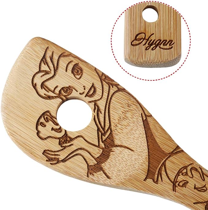 Beauty and the Beast Burned Wooden Spoons Cooking &Serving Utensils Set Bamboo Spoon Slotted Kitchen Utensil Fun Gift Idea Warming Present (Set of 5)